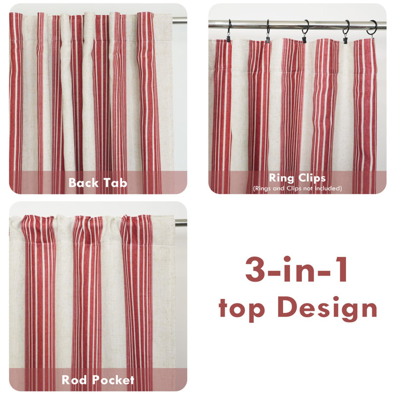 Rideaux occultant et isolant avec passe-tringle Chris, Rouge, L 52 po x L 54 po, Rayures verticales