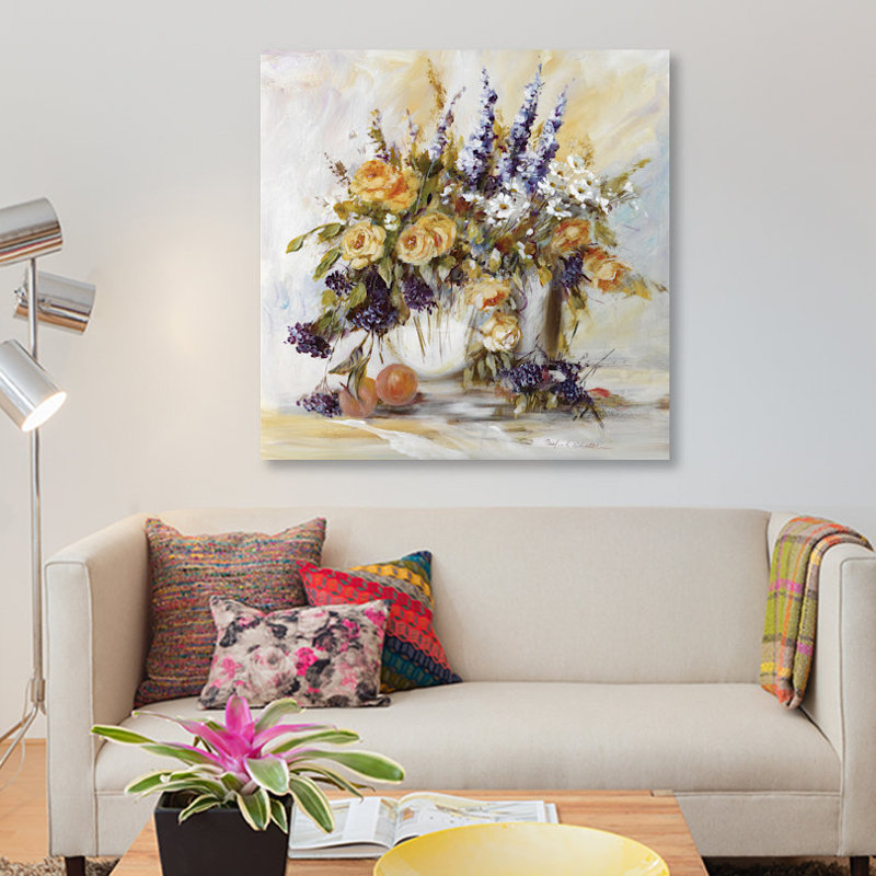 «Classico Flowers I», reproduction sur toile, H 37 po x l 37 po x P 1,5 po, Pas de tapis, Toile tendue