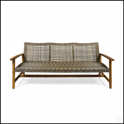 Canapé d'extérieur durable en osier et bois 3 places Hampton, pour des rassemblements de patio confortables et élégants