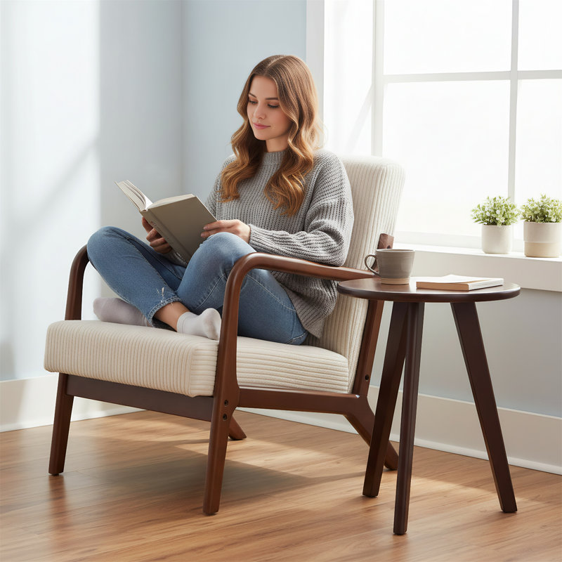 Ensemble de chaise longue et table basse de style rétro luxueux, Beige, Noyer