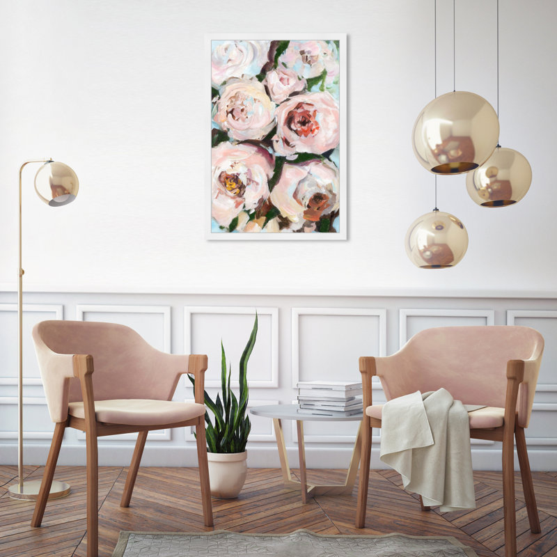 Magnifiques pivoines - peinture encadrée, H 32 po x l 22 po, Cadre blanc