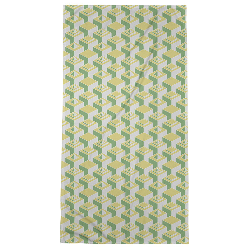 Serviette de bain à motif de gratte-ciels classiques, Vert/jaune