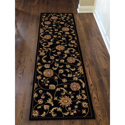 Nordin Traditional Black Floral Oriental Area Rug