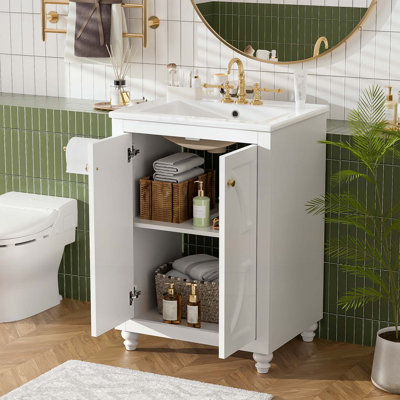 Modern Bathroom Vanity with Ornate Elliptical Motif,Soft-Close Hinges