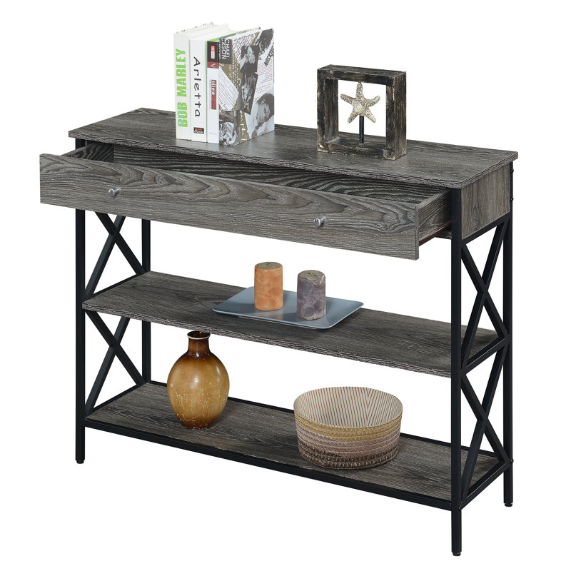 Console noire 39,5 po Adreyan, Plateau gris patiné / structure noire, H 31,5 po x l 39,5 po x P 12 po