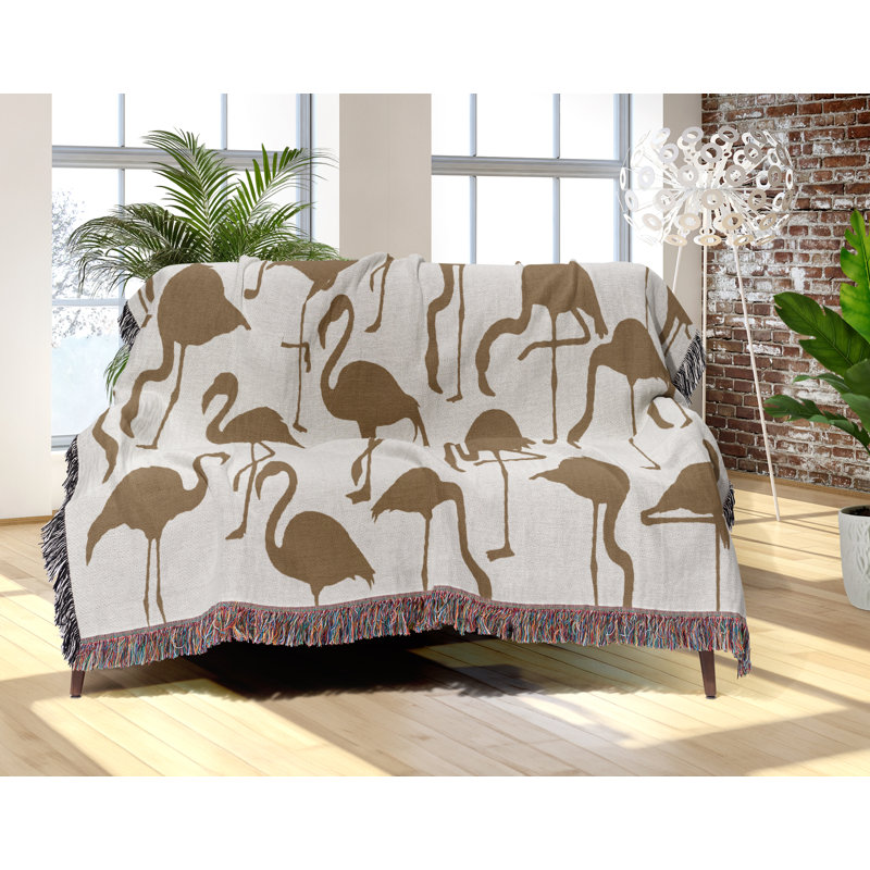 Jeté en mélange de coton Vixo Flamingo, L 70 po x l 50 po, Beige / Blanc cassé