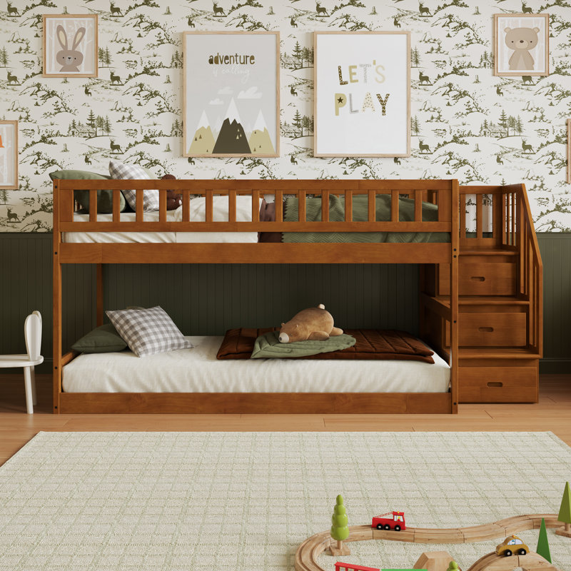 Malibu Wood Low Staircase Bunk Bed, Twin over Twin, Teak