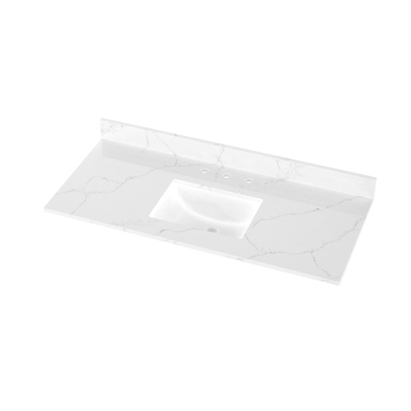 Plateau de meuble-lavabo simple 49 po avec lavabo en quartz 49 po, Blanc de Carrare