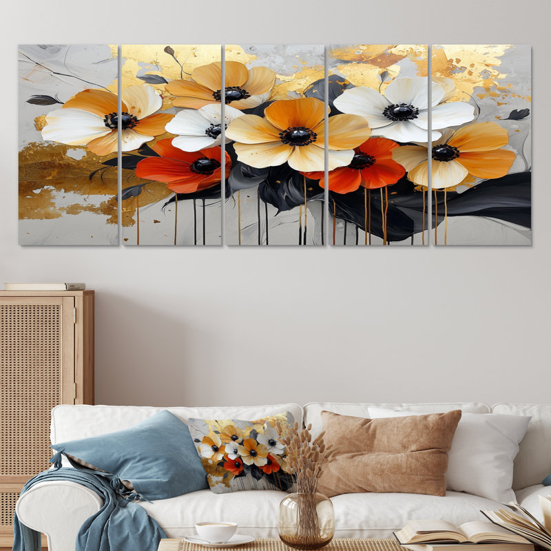 Brimfield - coquelicots, art mural traditionnel, H 32 po x l 80 po, 5