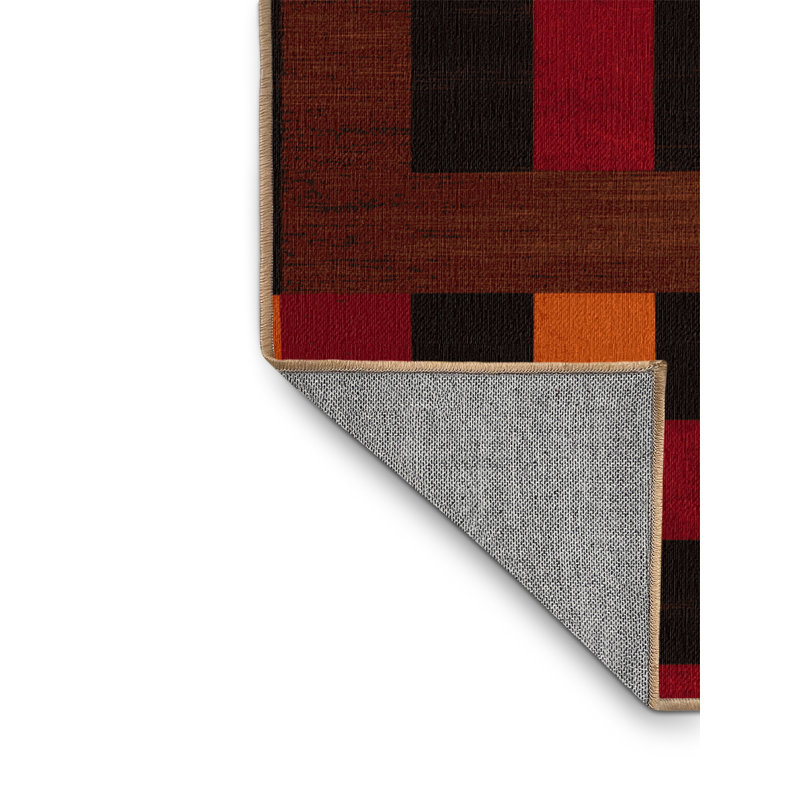 Machine Washable Checkered Brown Area Rug, Square 3'