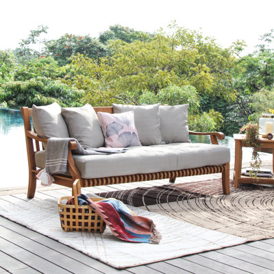 Leona 67.75" Wide Outdoor Teak Patio Daybed with Cushions