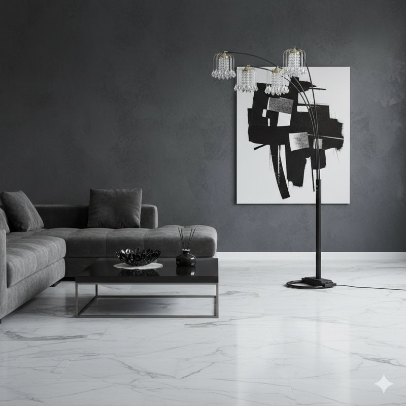 BLACK 4-HEAD CRYSTAL INSPIRED ARCH FLOOR LAMP