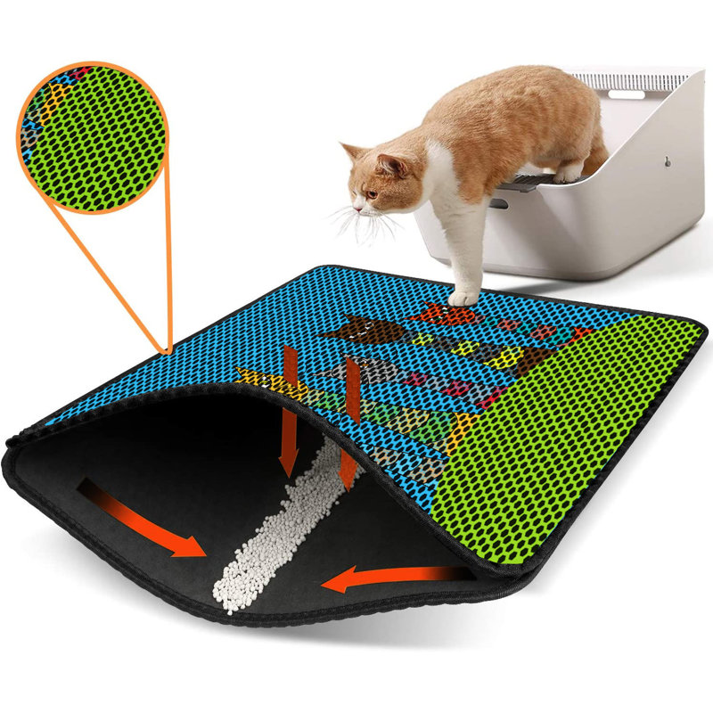 Tapis pour litière de qualité supérieure, 18 po x 24 po | 50% PVC / 50% polyester, lavable à la machine et passer l'aspirateur | Conception durable et facile à nettoyer pour les propriétaires d'animaux de compagnie | Protégez vos planchers des dégâts de la litière