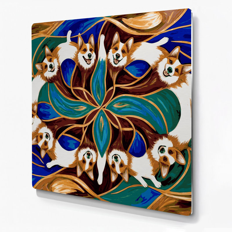 «Dogs Pembroke Welsh Corgi», art mural en métal brun, H 16 po x l 16 po