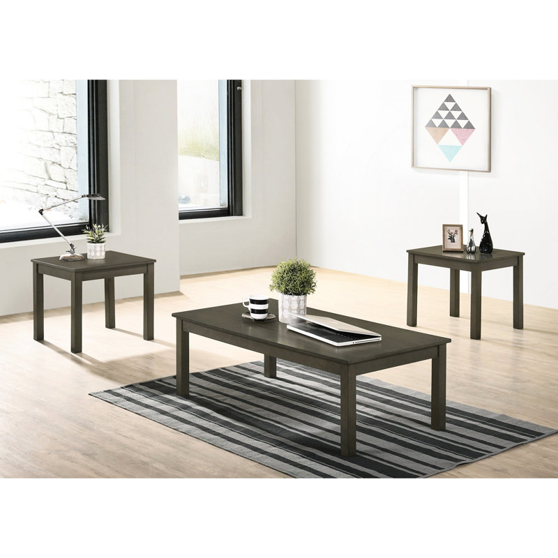 Ensemble de tables de salle à manger gris foncé - 3 pièces avec 1 table basse et 2 tables de bout, style classique, panneau de particules, bois d'hévéa chic 3 pièces, design moderne, + pour l'intérieur