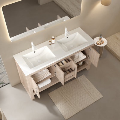 Lavabo de salle de bain 60 "sans armoire, avec cuve en acrylique blanc monobloc