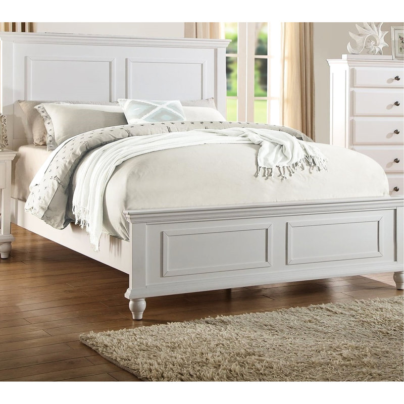 Magnifique cadre de grand lit blanc avec une taille de style chambre à coucher moderne en blanc, tête de lit à panneau haut transitionnel et matériau en contreplaqué