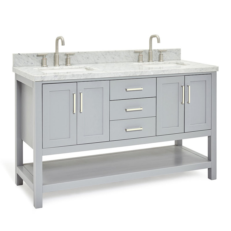 Magnolia Bath Vanity Oval Basin, Gray, Carrara White Marble, Rectangle 