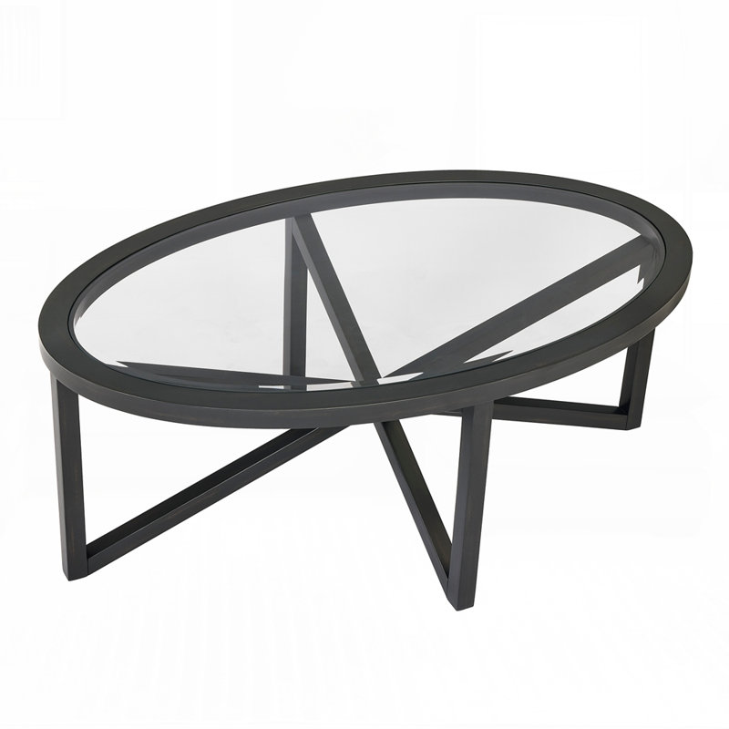 Michaelin Tempered Glass Coffee Table with Solid Wood Base, Black