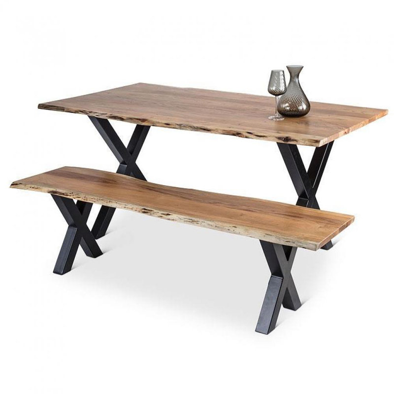 Banc en bois / métal Nesta Acacia, H 30 po x l 63 po x P 35,5 po