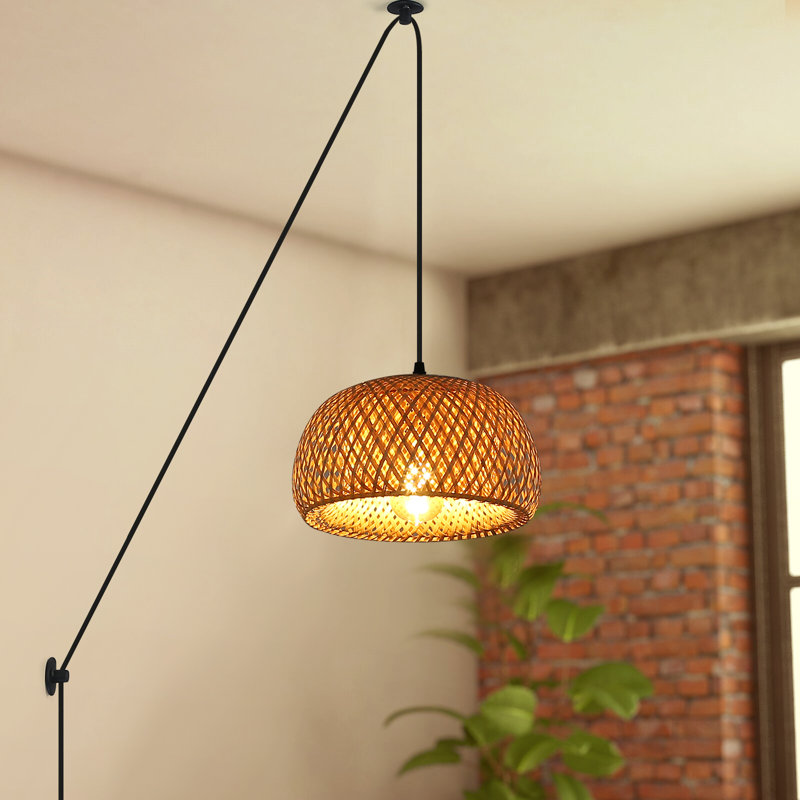 Natural Bamboo Lantern Pendant Hanging Light Rustic Wicker Rattan Chandelier For Farmhouse Restaurant Living Room