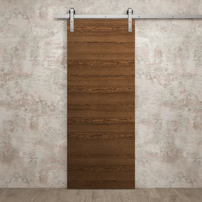 Porte de grange moderne 30 x 80 pouces Ego 5000 Chêne Cognac Rail de 6,6 pi, quincaillerie robuste, panneaux pleins, portes intérieures