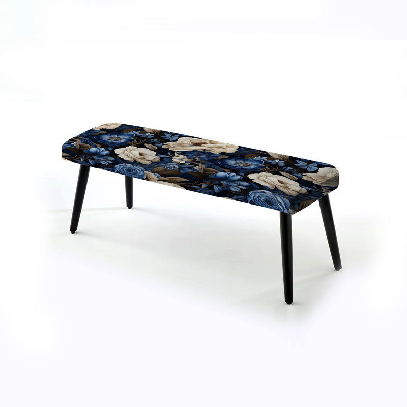 Banc bleu rembourré à motif floral victorien III - Blue Renaissance Roses