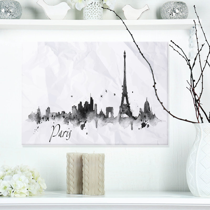 Paysage urbain «Paris with Eiffel Silhouette», peinture, H 20 po x l 20 po x P 1 po, H 36 po x l 46 po x P 1,5 po