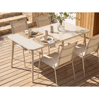Cerith Rectangular Tempered Glass Steel Outdoor Dining Table - 160 cm W 90 cm D