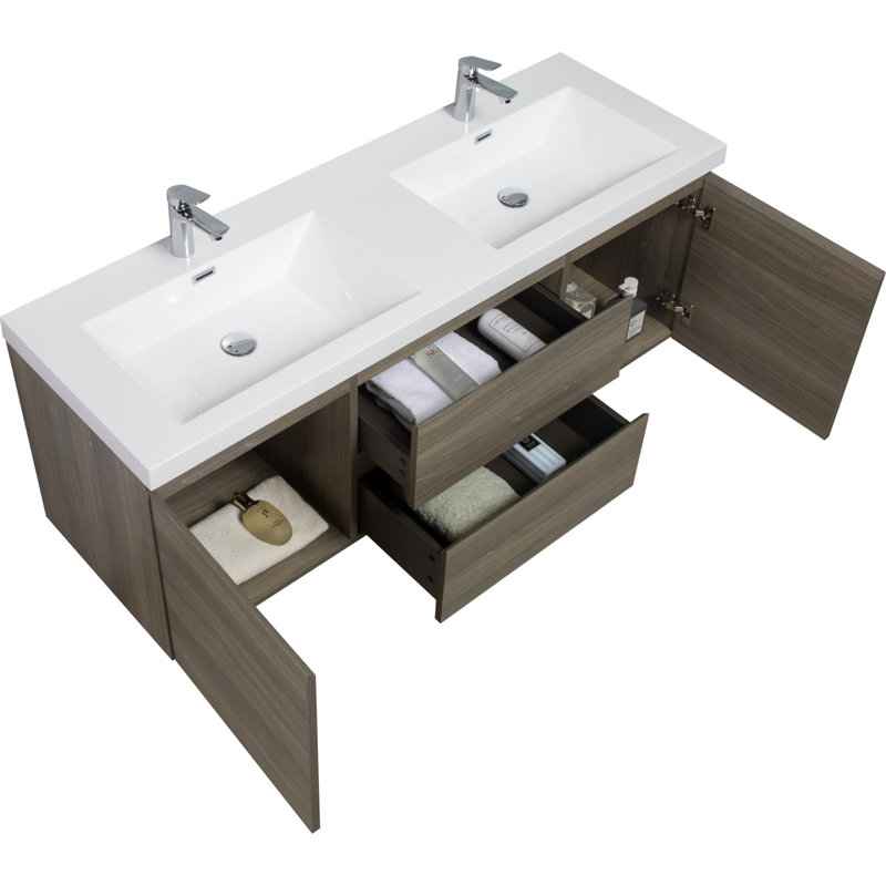 Meuble-lavabo flottant 60 po avec lavabo, Gris
