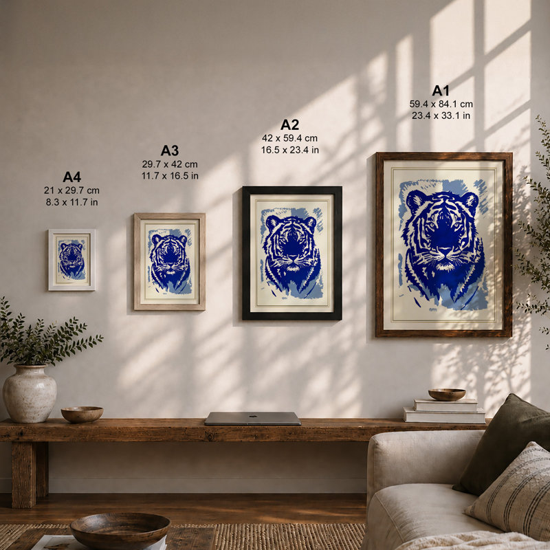 Striking Tiger Head Modern - Framed Print, A2 - 59.4 x 42.0 cm, Black