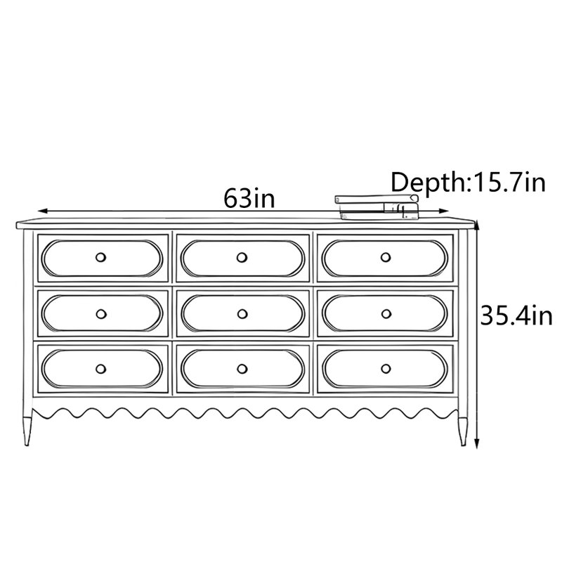 Console American Light, H 35,4 po x l 63 po x P 15,7 po