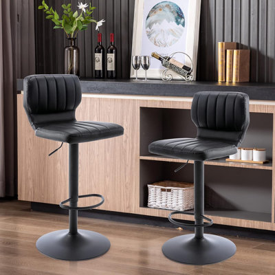 Adjustable Bar Stools Set Of 2, Modern Pu Leather Swivel Barstools With Back, Armless Airlift Counter Height Bar Chairs by Ivy Bronx