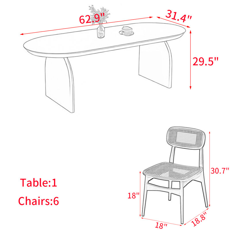 Ensemble de table de salle à manger moderne en bois massif ovale