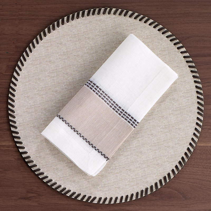 Whipstitch Vinyl Round Placemats, Beige