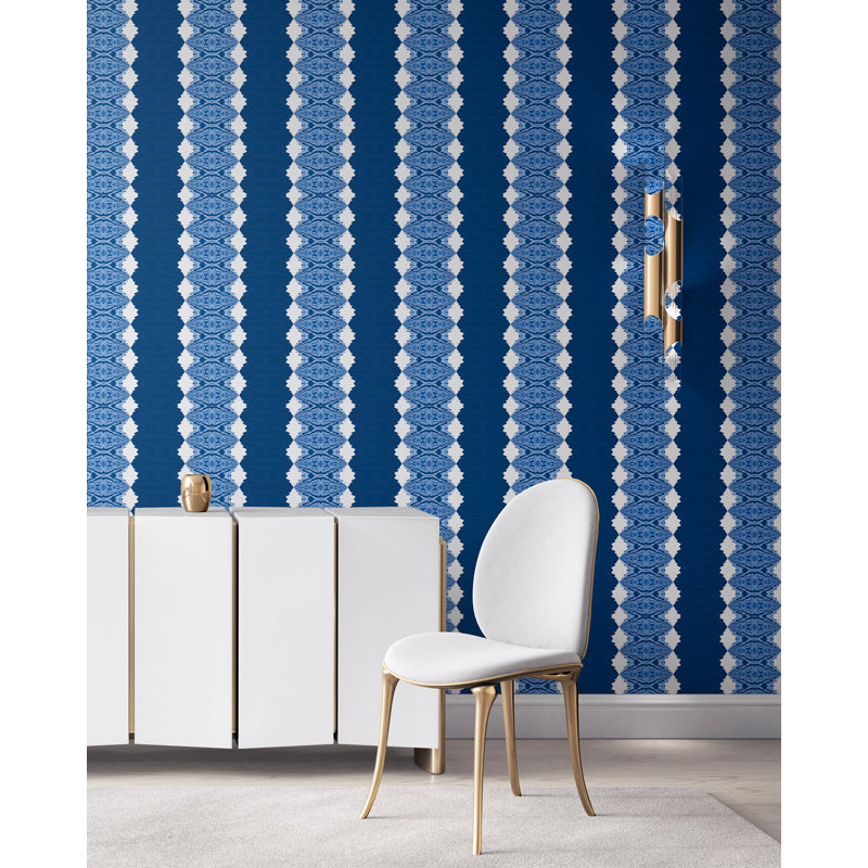 Lou | Surreal Stripe Wallpaper Double Roll, Navy/Blue/White