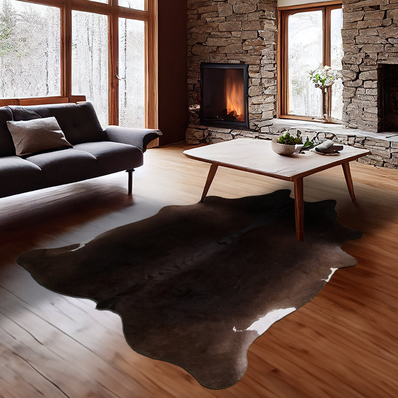 Tapis personnalisé en cuir de vache véritable café, Nouveauté 5 pi 8 po x 6 pi 7 po
