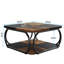 Table basse carrée 39 "avec tablette de rangement - Table basse de ferme moderne à 2 niveaux avec structure incurvée en métal robuste
