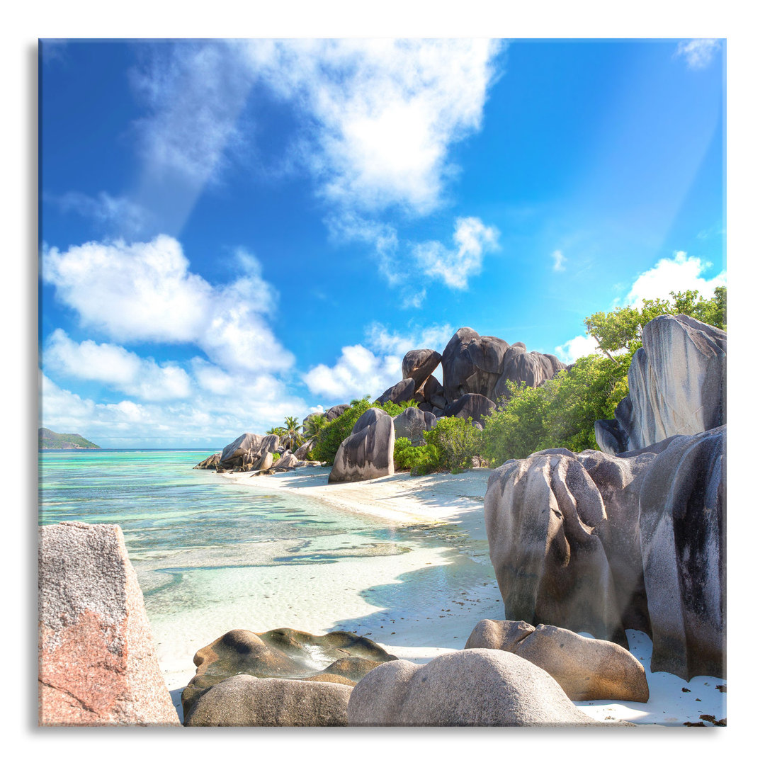 Glasbild Quadratisch | Wandbild Auf Echtglas | Seychellen Strand Inkl. Aufhängung Und Abstandshalter GLAS_LQy10022 2