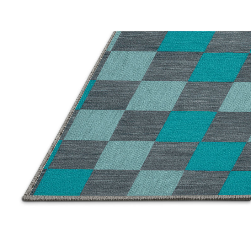 Machine Washable Checkered Gray Area Rug, Square 6'