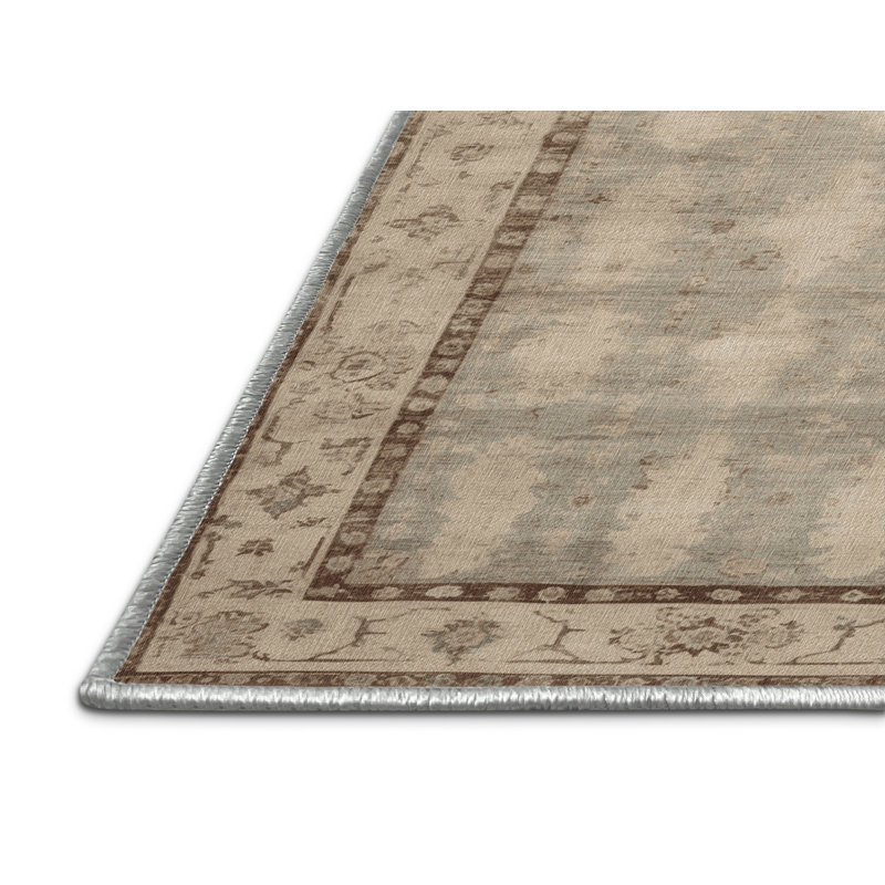 Tapis beige surteint lavable à la machine, Rond 8 pi