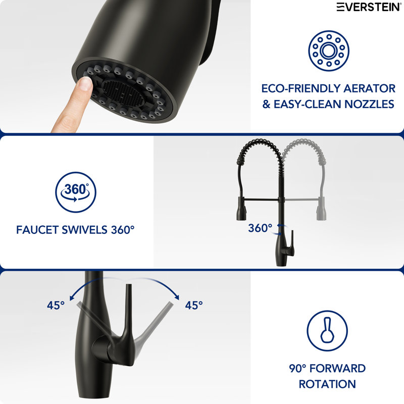 Commercial Style Dual Function Single Handle Pull Down Kitchen Faucet, Matte Black