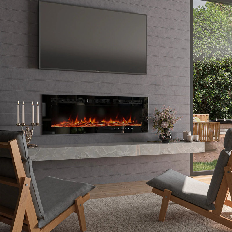 Aakifa Symple Stuff Black Electric Fireplace with 2000 BTU, 43.2cm H x 127cm W x 10.5cm D