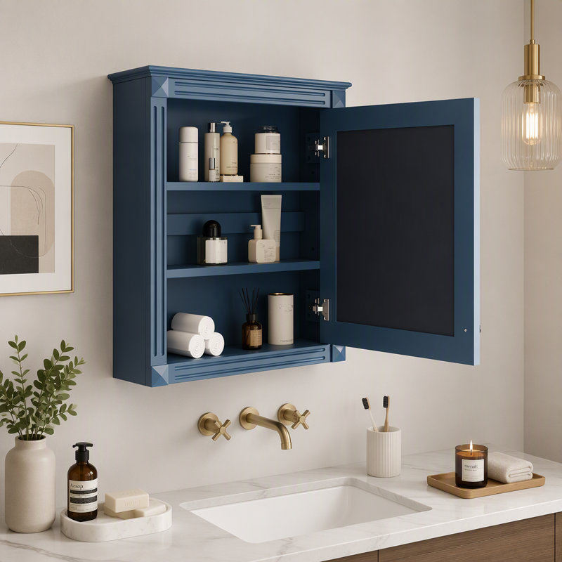 Armoire à pharmacie murale de 61 cm (24 po) avec miroir et tablette réglables en hauteur, Bleu