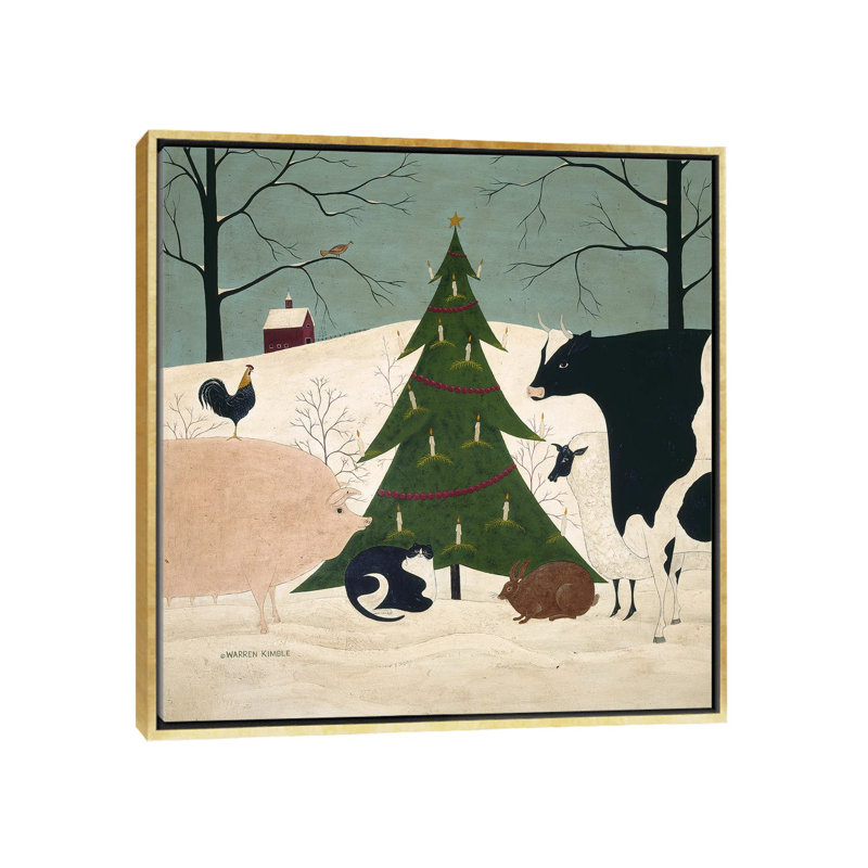 Invité de Noël - reproduction d'art murale - toile encadrée, H 26 po x l 26 po, Impression encadrée sans passe-partout, Doré