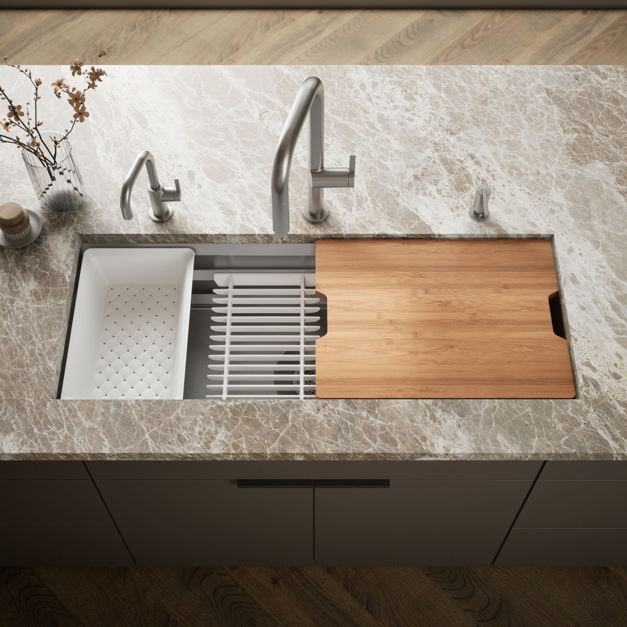 Prolific 44" L x 18-1/4" W x 10" Undermount Single Bowl Kitchen Sink with Accessories