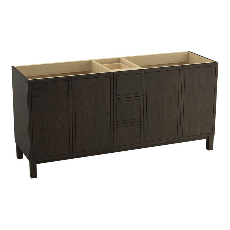 Jacquard 72" Vanity Base Only with Furniture Legs, 4 Doors and 3 Drawers, Split Top Drawer, Gris feutre