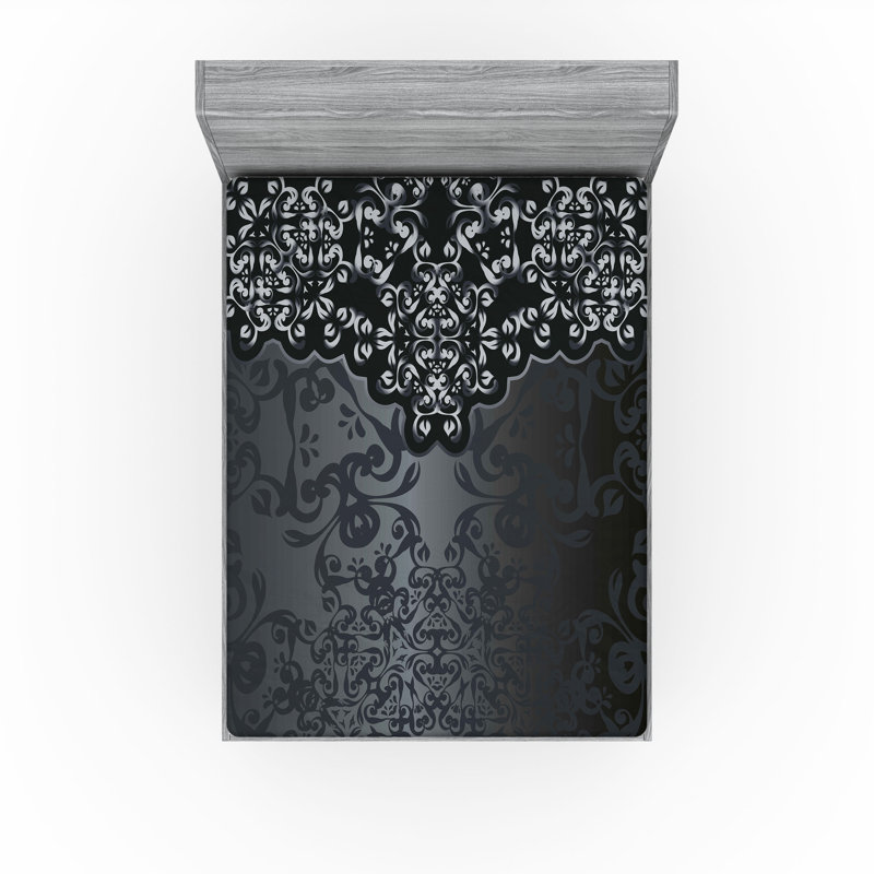 Drap-housse Ambesonne, paquet de 2, Gris pâle / noir / damas brun, Drap-housse de taille double