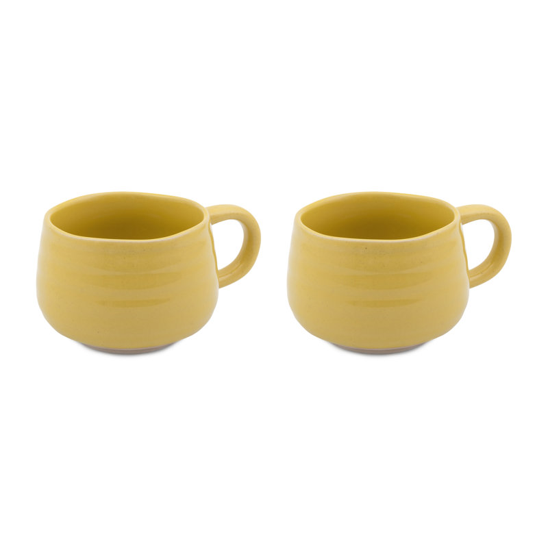 Jamie Oliver Big Love Cosy Cuppa Set of 2, Stoneware Mugs, Yellow