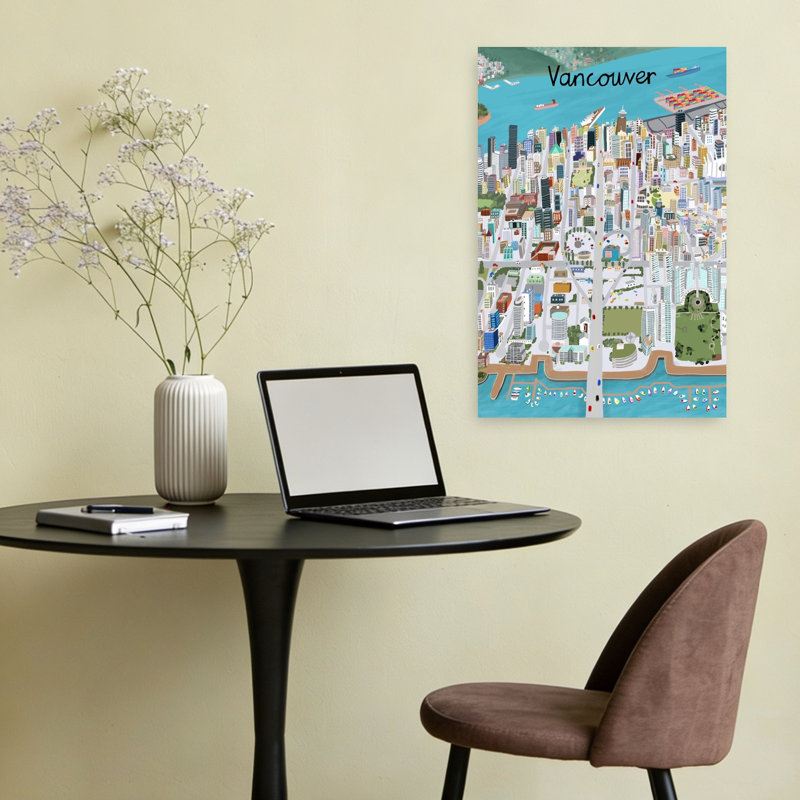 Vibrant Vancouver City Colorful Vibrant Whimsical City Landscape Wall Art Print 1 Piece Wrapped Canvas Wall Art